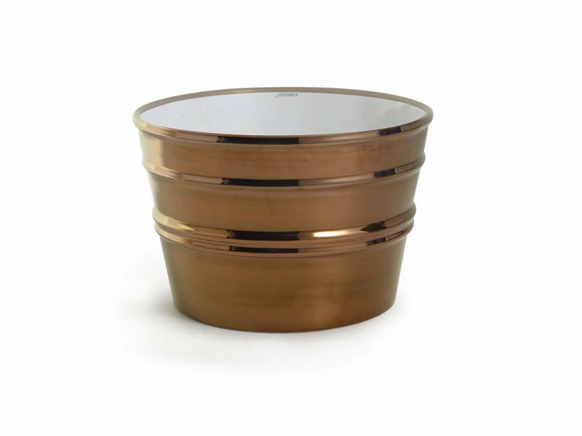 Lavabo Sospeso/Appoggio Bacile Cm.Ø46,5 H30 In Ceramica Lucido Rame 3 Lavabo Sospeso/Appoggio Bacile Cm.Ø46,5 H30 In Ceramica Lucido Rame