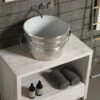 Lavabo Sospeso/Appoggio Bacile Cm.Ø46,5 H30 Con Anelli In Ceramica Lucido Argento