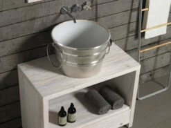 Lavabo Sospeso/Appoggio Bacile Cm.Ø46,5 H30 Con Anelli In Ceramica Lucido Argento
