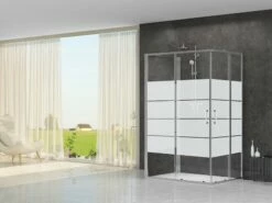 Box Doccia Arek 90x90x90 H190 Porte Scorrevoli E Lato Fisso Cristallo 6 Mm Trasparente Serigrafato Con Piatto Doccia Dai Incluso