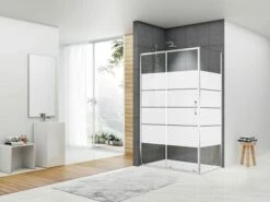 Box Doccia Angolare Arek 70x100 H190 Porta Scorrevole E Lato Fisso Cristallo 6 Mm Trasparente Serigrafato Cromo