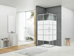 Box Doccia Angolare Arek 70x70 H190 Porte Scorrevoli Cristallo 6 Mm Trasparente Serigrafato Cromo