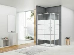 Box Doccia Angolare Arek 70x80 H190 Porte Scorrevoli Cristallo 6 Mm Trasparente Serigrafato Cromo