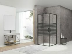 Box Doccia Angolare Arek 90x90 H190 Porte Scorrevoli Cristallo 6 Mm Trasparente Serigrafato Nero Opaco