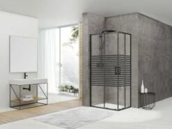 Box Doccia Angolare Arek 80x120 H190 Porte Scorrevoli Cristallo 6 Mm Trasparente Serigrafato Nero Opaco