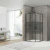 Box Doccia Angolare Semicircolare Arek 80x80 H190 Porte Scorrevoli Cristallo 6 Mm Trasparente Serigrafato Nero Opaco -arredo bagno negozio arek semicircolare nero opaco