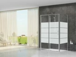 Box Doccia Arek 90x100x90 H190 Porta Scorrevole E 2 Lati Fissi Cristallo 6 Mm Trasparente Serigrafato Cromo