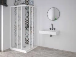 Box Doccia Angolare Skill 2 Ante Scorrevoli 75x90 Cm Acrilico Semitrasparente Effetto Bagnato Bianco Pastello