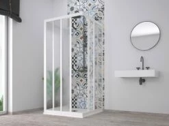 Box Doccia Skill 2 Ante Scorrevoli E Lato Fisso 70x70x70 Cm Acrilico Semitrasparente Effetto Bagnato Bianco Pastello