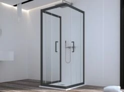 Box Doccia Zen 80x80x80 H190,4 2 Porte Scorrevoli E Lato Fisso Cristallo 6 Mm Trasparente Nero Opaco