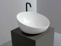Lavabo Da Appoggio Dome Obliquo Ø45 H24 In Ceramica Bianco Lucido