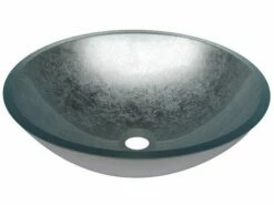 Lavabo Da Appoggio Pureglass Ciotola Cm. Ø42X14 Cristallo Foglia Argento