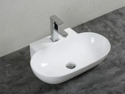 Lavabo Da Appoggio Lambro 56x40 H13 In Ceramica Bianco Lucido