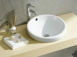Lavabo Semincasso Soprapiano Lille Ø46,5 H6,3 In Ceramica Lucido Bianco