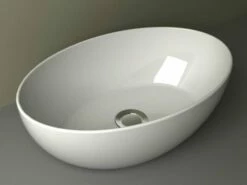 Lavabo Da Appoggio Piuma Ellisse 45X30 H14 In Ceramica Lucido Bianco