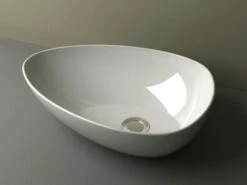 Lavabo Da Appoggio Piuma Ovale 47X35 H14 In Ceramica Lucido Bianco