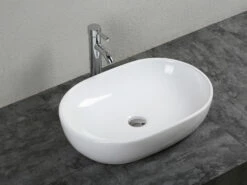 Lavabo Da Appoggio Ticino 60x42 H14 In Ceramica Bianco Lucido