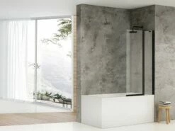 Parete Vasca Mulan 100X140 Cristallo Trasparente 6mm Profilo Nero Opaco