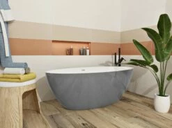 Vasca Freestanding Nemo6 Solid Surface Bicolor 165X80 Bianco Lucido E Grigio Cemento Lucido