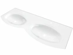 Lavabo Unitop Wave 138x51 Cm Doppia Vasca In Vetro Bianco Lucido