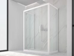 Box Doccia Zen 70x100x70 H190,4 Porta Scorrevole E 2 Lati Fissi Cristallo 6 Mm Trasparente Bianco Opaco